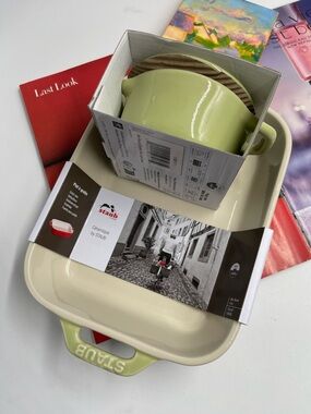 Staub Rectangular & Mini Round Baking Dish Set, light green